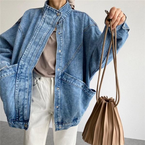 women's jackets denim blue oversize jacket autumn casual streetwear big pockets stand collar female outwear korean chic, Black;brown
women's jackets denim blue oversize jacket autumn casual streetwear big pockets stand collar female outwear korean chic, Black;brown