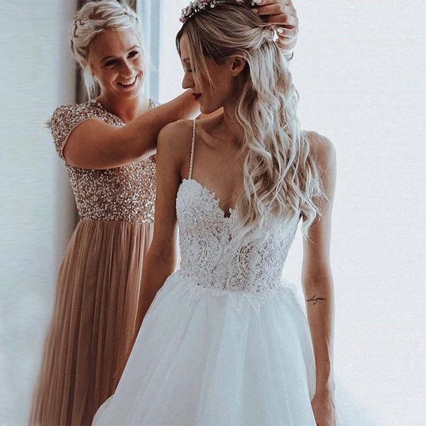 other wedding dresses backless a-line spaghetti straps tulle appliques lace dubai arabic gown bridal dress vestido de noiva, White
other wedding dresses backless a-line spaghetti straps tulle appliques lace dubai arabic gown bridal dress vestido de noiva, White