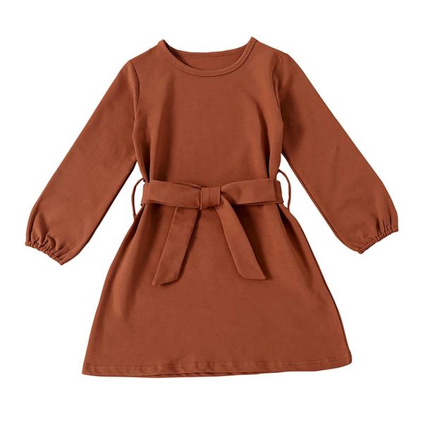 girl's dresses 2021 infant kids casual dress, solid color round-neck long sleeves loose skirt with waist belt for little girls, 2-7 yea, Red;yellow 
girl's dresses 2021 infant kids casual dress, solid color round-neck long sleeves loose skirt with waist belt for little girls, 2-7 yea, Red;yellow