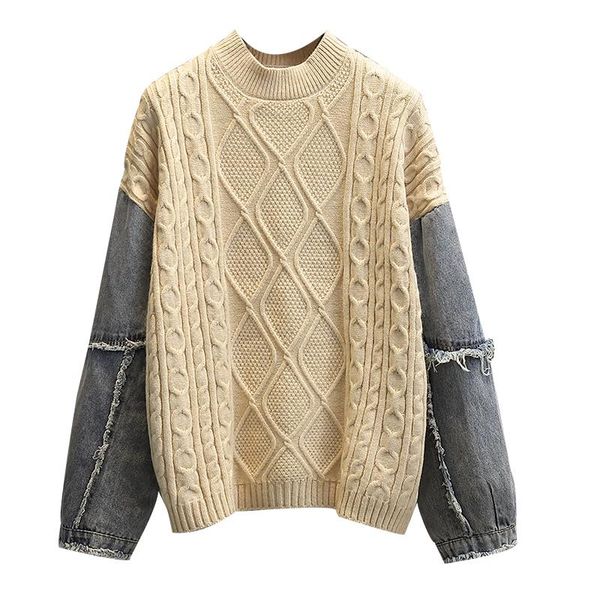women's sweaters vanovich clothing autumn and winter 2021 retro twist sweater loose o-neck denim sleeve pullover oversized, White;black
women's sweaters vanovich clothing autumn and winter 2021 retro twist sweater loose o-neck denim sleeve pullover oversized, White;black