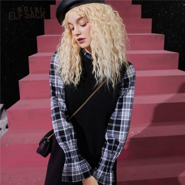 black plaid casual knit women preppy dress,2021 autumn elf patchwork vintage flare sleeve korean ladies daily dress dresses, Black;gray
black plaid casual knit women preppy dress,2021 autumn elf patchwork vintage flare sleeve korean ladies daily dress dresses, Black;gray