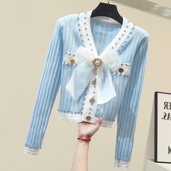 women's knits & tees bow beading knitting cardigan sweater women autumn fashion v-neck long-sleeved single breasted knitted cardigans, White
women's knits & tees bow beading knitting cardigan sweater women autumn fashion v-neck long-sleeved single breasted knitted cardigans, White