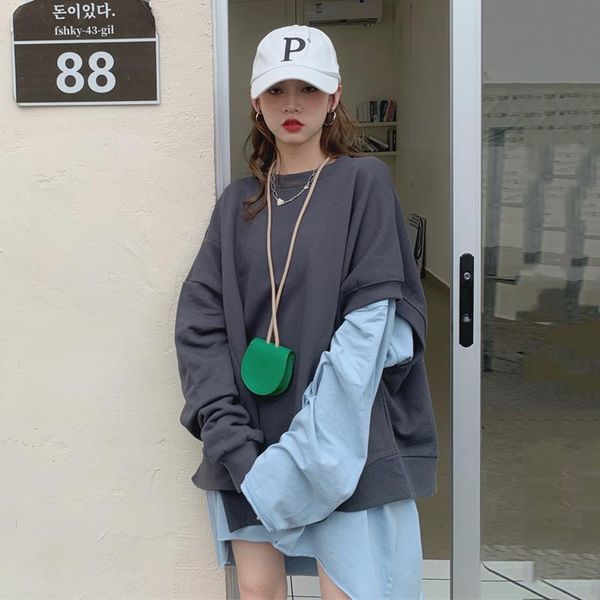 women's hoodies & sweatshirts autumn hoodless sweater korean 2021 loose long short sleeve round neck pullover two-piece set fashion, Black
women's hoodies & sweatshirts autumn hoodless sweater korean 2021 loose long short sleeve round neck pullover two-piece set fashion, Black