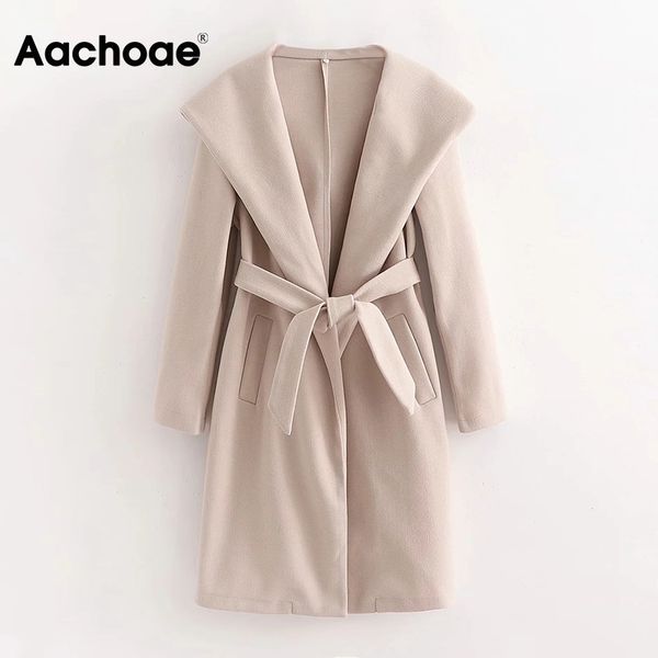 aachoae solid color casual hooded long wool coat women elegant long sleeve sashes woolen overcoat female winter outerwear 210413, Black
aachoae solid color casual hooded long wool coat women elegant long sleeve sashes woolen overcoat female winter outerwear 210413, Black