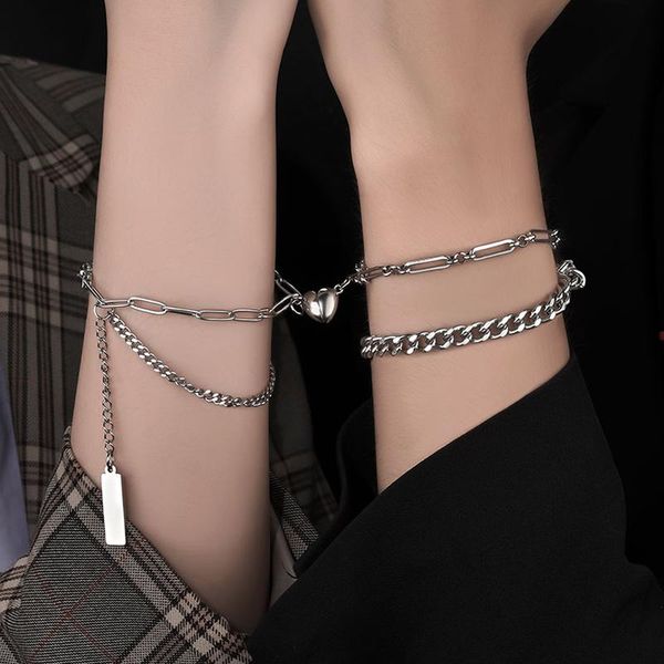 link, chain metal cuba link love magnet distance couple bracelets multi-layer stainless steel heart-shaped charm gift, Black
link, chain metal cuba link love magnet distance couple bracelets multi-layer stainless steel heart-shaped charm gift, Black