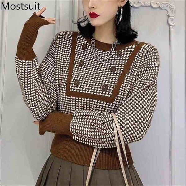 korean plaid knitted short pullover autumn winter long sleeve o-neck buttons vintage fashion sweater jumpers femme 210513, Black
korean plaid knitted short pullover autumn winter long sleeve o-neck buttons vintage fashion sweater jumpers femme 210513, Black