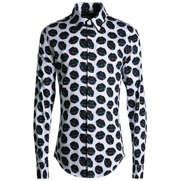 tee polo shirt men luxury long sleeve polka dot and lips printed trend mens shirts casual slim fit social, White;black
tee polo shirt men luxury long sleeve polka dot and lips printed trend mens shirts casual slim fit social, White;black