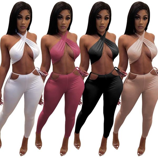 women's two piece pants halter bandage women 2 pieces set cross line up spring skinny elestic clothes solid hollow fitness streetwear 2, White
women's two piece pants halter bandage women 2 pieces set cross line up spring skinny elestic clothes solid hollow fitness streetwear 2, White
