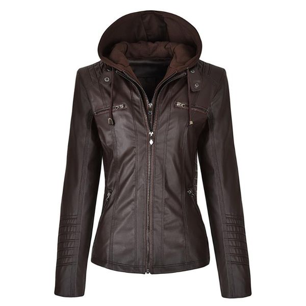 women's jackets 2021 winter women fashion hooded leather jacket slim fit motorcycle coats street female lady casual solid color, Black;brown
women's jackets 2021 winter women fashion hooded leather jacket slim fit motorcycle coats street female lady casual solid color, Black;brown