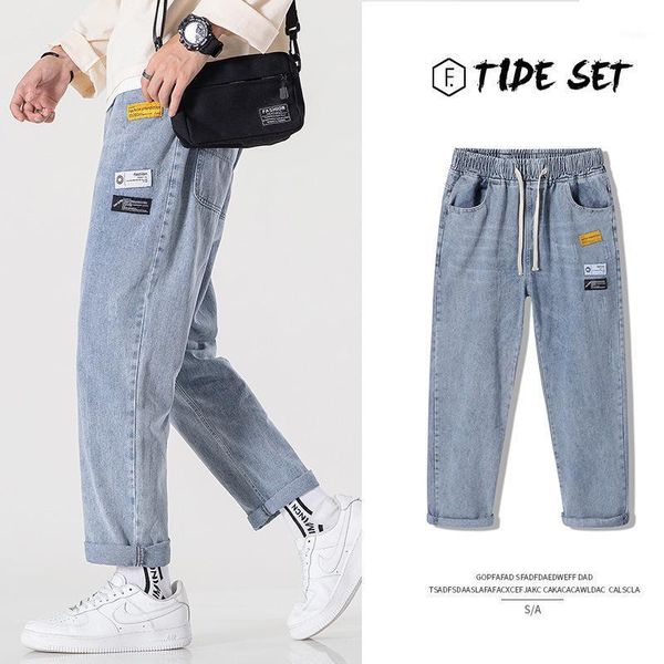 jeans men's loose trend tooling harem cropped pants, Blue 
jeans men's loose trend tooling harem cropped pants, Blue