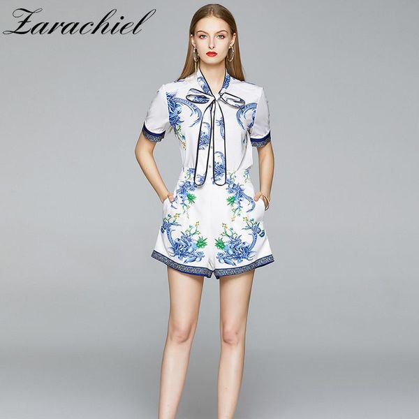 fashion designer blue flower print shorts two piece set women short sleeve bow collar shirt + pocket wide leg dress, White
fashion designer blue flower print shorts two piece set women short sleeve bow collar shirt + pocket wide leg dress, White