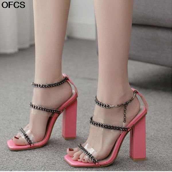 design women sandals pvc square toe high heel ankle buckle elegant metal chain fashion party shoes, Black
design women sandals pvc square toe high heel ankle buckle elegant metal chain fashion party shoes, Black