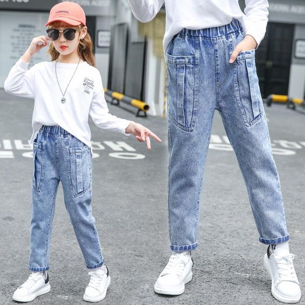 jeans elastic waist girls cotton denim cargo pants multi-pocket casual children clothes 3-13 years student autumn trousers, Blue
jeans elastic waist girls cotton denim cargo pants multi-pocket casual children clothes 3-13 years student autumn trousers, Blue