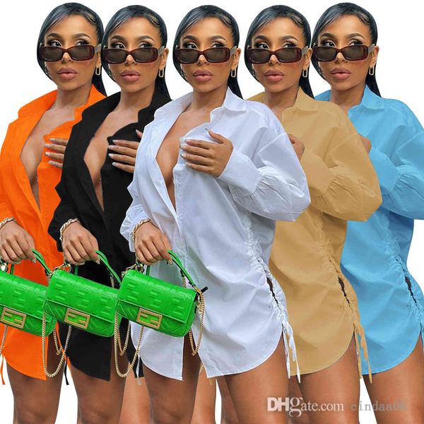 womens drawstring shirt autumn wear fashion solid color v neck long sleeve thread single breasted buttock bodycon dresses, White
womens drawstring shirt autumn wear fashion solid color v neck long sleeve thread single breasted buttock bodycon dresses, White