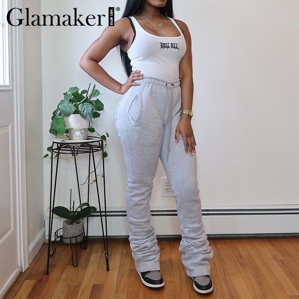glamaker elastic waist casual trousers women sportwear shrink drawstring long pants fashion female bottoms new 210414, Black;white 
glamaker elastic waist casual trousers women sportwear shrink drawstring long pants fashion female bottoms new 210414, Black;white
