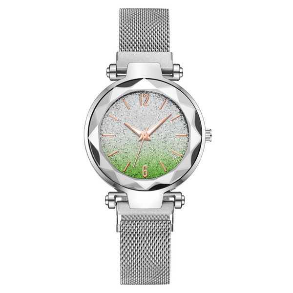 

women quartz watch 33mm ladies watches montre de luxe elegant fashion business wristwatch round gradient starry sky luminous stainless steel, Slivery;brown
