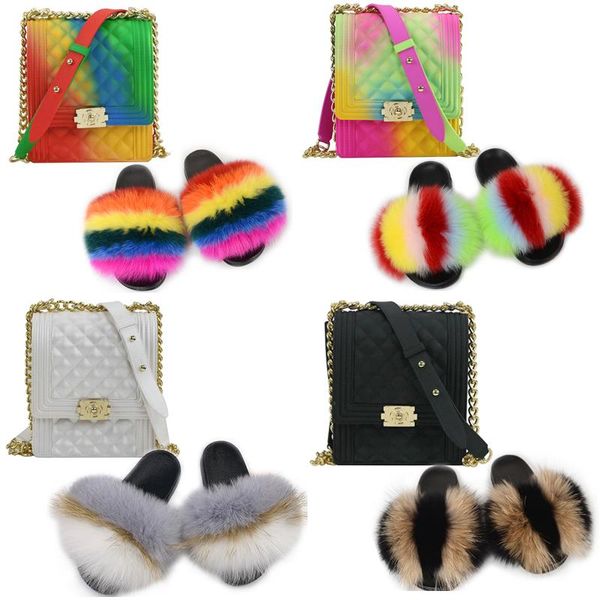women's fashion fur slippers ladies furry slides female fluffy sandals girl's matte colorful jelly bags and shoes sets, Black
women's fashion fur slippers ladies furry slides female fluffy sandals girl's matte colorful jelly bags and shoes sets, Black