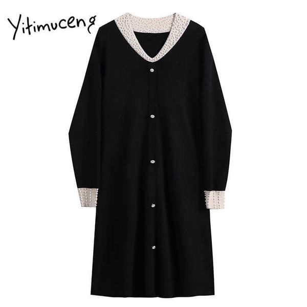 yitimuceng diamonds dresses women solid black spring v-neck loose waist single breasted french fashion clothes office lady 210601, Black;gray
yitimuceng diamonds dresses women solid black spring v-neck loose waist single breasted french fashion clothes office lady 210601, Black;gray