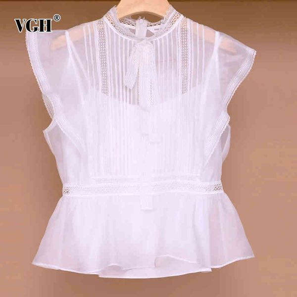 vgh patchwork lace black shirt for women stand collar sleeveless perspective blouse female fashion clothing summer style 210421, White
vgh patchwork lace black shirt for women stand collar sleeveless perspective blouse female fashion clothing summer style 210421, White