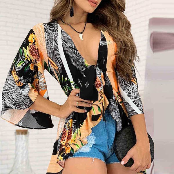 women's blouses & shirts summer v neck tie-up slim lady shirt fashion vintage floral print boho irregular blouse women 6go8, White
women's blouses & shirts summer v neck tie-up slim lady shirt fashion vintage floral print boho irregular blouse women 6go8, White