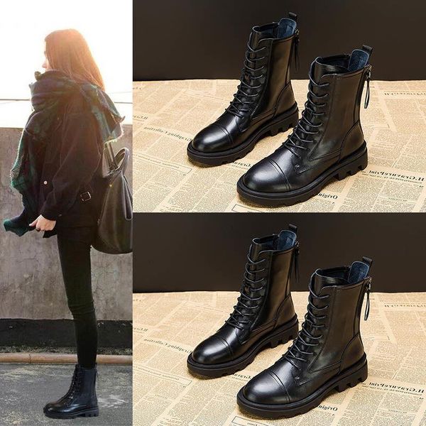 women's winter boots leather shoes british style short autumn plus velvet platform 2021, Black
women's winter boots leather shoes british style short autumn plus velvet platform 2021, Black