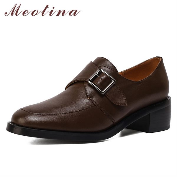 women shoes natural genuine leather med heels dress buckle chunky heel pumps fashion female footwear spring brown black 210517
women shoes natural genuine leather med heels dress buckle chunky heel pumps fashion female footwear spring brown black 210517