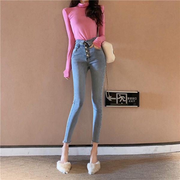 women's jeans goohojio 2021 autumn fashionable chic pant for women solid color tight denim pants high waist button long, Blue
women's jeans goohojio 2021 autumn fashionable chic pant for women solid color tight denim pants high waist button long, Blue