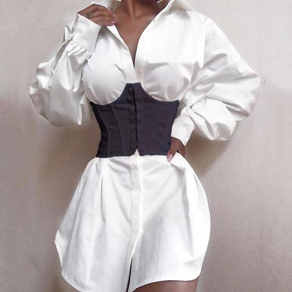 women solid color turn down collar v neck long sleeve shirt mini dress corset suitable for evening party banquet club daily used casual dres, Black;gray
women solid color turn down collar v neck long sleeve shirt mini dress corset suitable for evening party banquet club daily used casual dres, Black;gray
