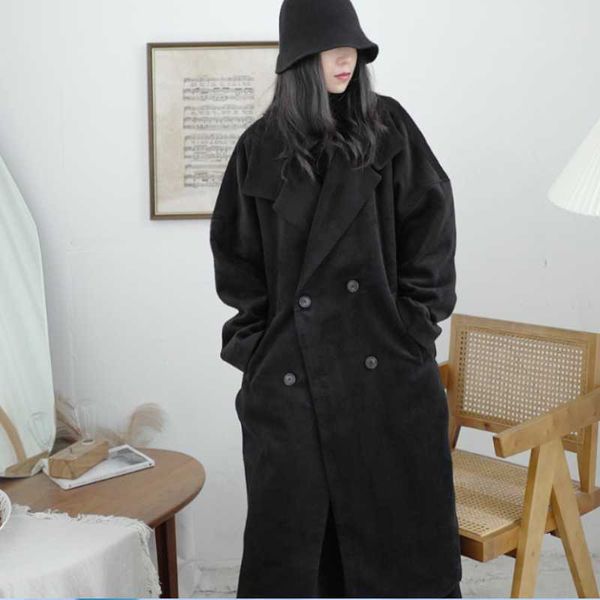 women's wool & blends ladies' woolen coat winter solid color lapel double breasted long wide edition cocoon thick fashion loose, Black
women's wool & blends ladies' woolen coat winter solid color lapel double breasted long wide edition cocoon thick fashion loose, Black