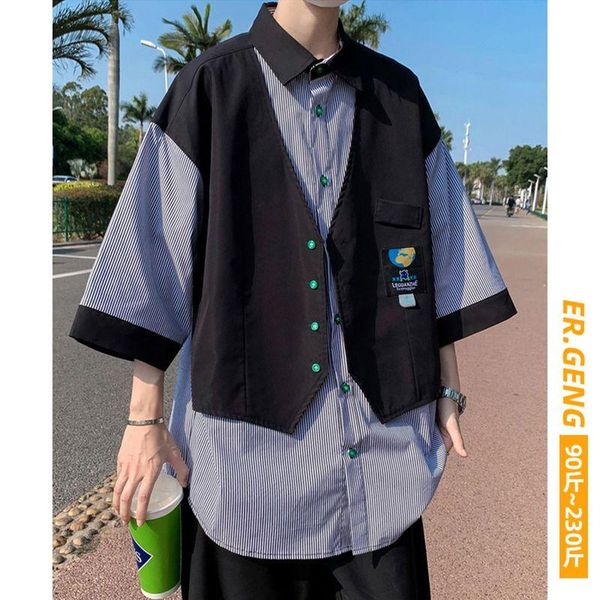 men's casual shirts fake two striped short-sleeved men women trend handsome 2021 hip hop preppy japan hong kong style vest splicing shi, White;black
men's casual shirts fake two striped short-sleeved men women trend handsome 2021 hip hop preppy japan hong kong style vest splicing shi, White;black