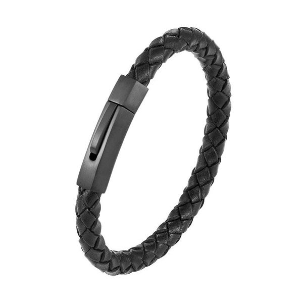 link, chain european fashion retro stainless steel bracelet men weaving leather simple ladies christmas fine gift pulseira, Black
link, chain european fashion retro stainless steel bracelet men weaving leather simple ladies christmas fine gift pulseira, Black