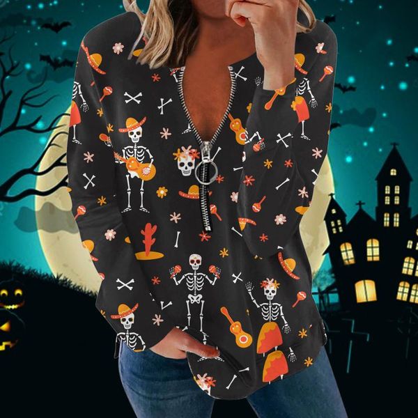 women's blouses & shirts autumn women halloween blouse stripe zipper collar long sleeves casual pumpkin skeleton printed blusa feminina, White
women's blouses & shirts autumn women halloween blouse stripe zipper collar long sleeves casual pumpkin skeleton printed blusa feminina, White
