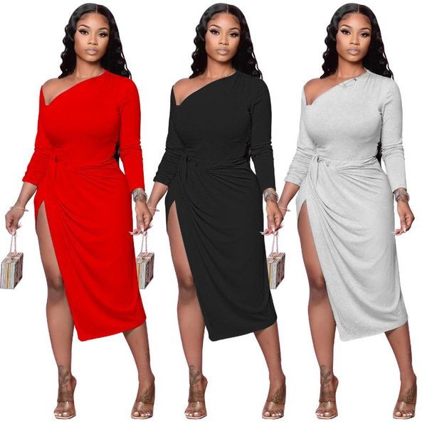 casual dresses zaggin 2021 autumn women solid 2-color irregular split skinny dress lady diagonal collar full sleeve high waist, Black;gray
casual dresses zaggin 2021 autumn women solid 2-color irregular split skinny dress lady diagonal collar full sleeve high waist, Black;gray