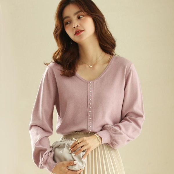 women beading pearl v neck loose knitted pullover sweater casual fashion autumn pink blue lantern sleeve jumper fema women's sweaters, White;black
women beading pearl v neck loose knitted pullover sweater casual fashion autumn pink blue lantern sleeve jumper fema women's sweaters, White;black