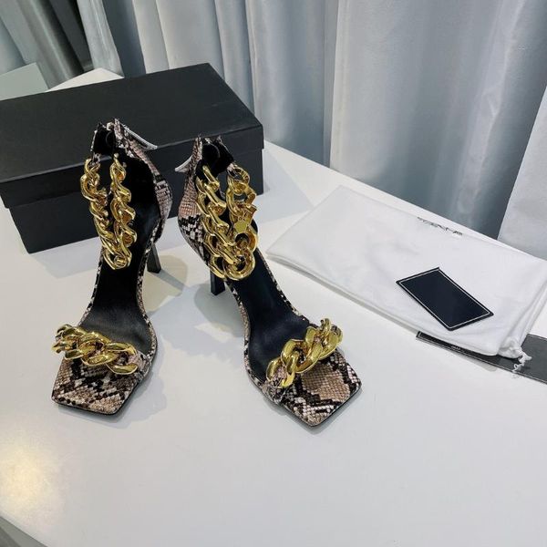 women open toes snake-print leather high heels ladies metal chain buckle strap sandals zapatillas mujer designer shoes, Black
women open toes snake-print leather high heels ladies metal chain buckle strap sandals zapatillas mujer designer shoes, Black