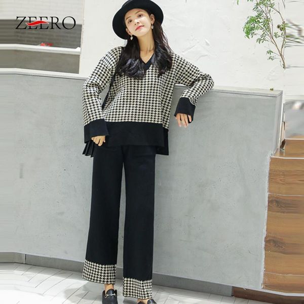 autumn winter korean female casual plaid splicing knitting two piece set women v-neck loose pullover + wide leg pants suit women's tra, Gray
autumn winter korean female casual plaid splicing knitting two piece set women v-neck loose pullover + wide leg pants suit women's tra, Gray