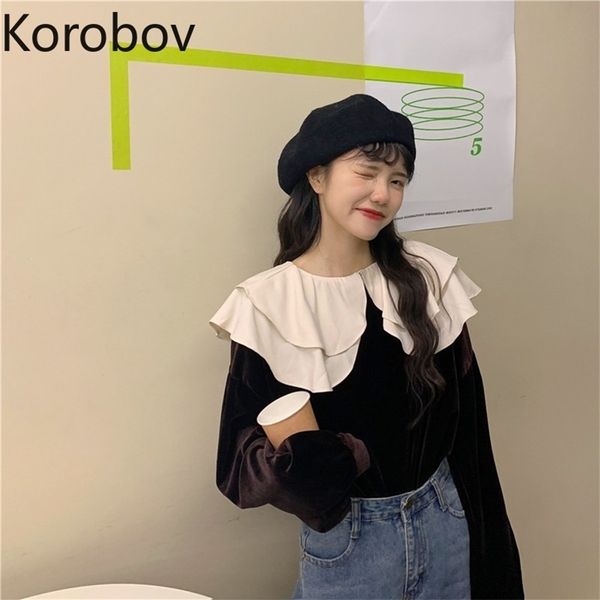 korobov korean chic contrast color patchwork velet blouse double collar long sleeve retro slim blusas spring shirt new 210430, White
korobov korean chic contrast color patchwork velet blouse double collar long sleeve retro slim blusas spring shirt new 210430, White