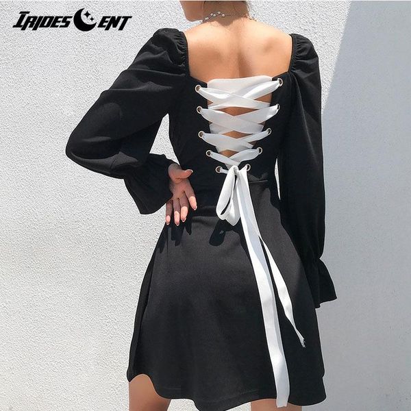 casual dresses square collar lace up bow dress women solid color vintage ruffles long flare sleeve ladies party vestidos, Black;gray
casual dresses square collar lace up bow dress women solid color vintage ruffles long flare sleeve ladies party vestidos, Black;gray