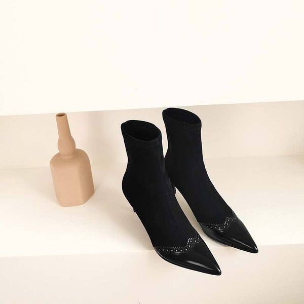 boots krazing pot genuine leather thin high heels pointed toe carving rivets metal fasteners quality stretch long l93 lkuw, Black
boots krazing pot genuine leather thin high heels pointed toe carving rivets metal fasteners quality stretch long l93 lkuw, Black