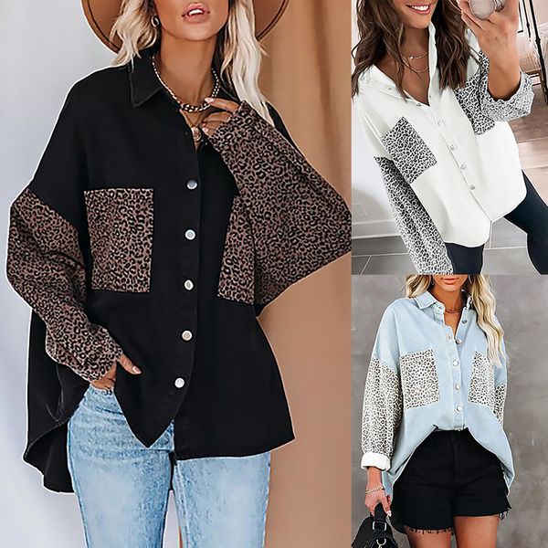 ladies loose shirt oversized long-sleeved blouses leopard print stitching long-sleeved cardigan button pocket spring and autumn 001, White
ladies loose shirt oversized long-sleeved blouses leopard print stitching long-sleeved cardigan button pocket spring and autumn 001, White