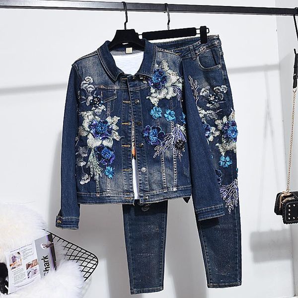 autumn fashion embroidery beading denim jacket women set long-sleeve + slim jeans two piece female tide h1027 women's pants, White
autumn fashion embroidery beading denim jacket women set long-sleeve + slim jeans two piece female tide h1027 women's pants, White