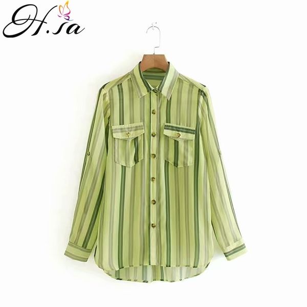 h.sa women blouses turn down collar green striped loose office lady casual long sleeve blusas summer wear 210417, White
h.sa women blouses turn down collar green striped loose office lady casual long sleeve blusas summer wear 210417, White