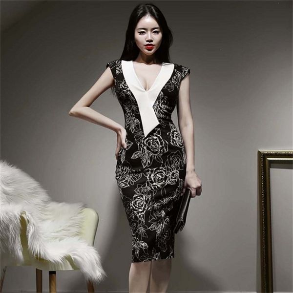 v-neck sleeveless bodycon sheath dress korean office ol print slim formal party 210519, Black;gray
v-neck sleeveless bodycon sheath dress korean office ol print slim formal party 210519, Black;gray