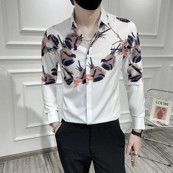 men's casual shirts flower printed shirt autumn long sleeve business formal slim streetwear social party chemise homme, White;black
men's casual shirts flower printed shirt autumn long sleeve business formal slim streetwear social party chemise homme, White;black