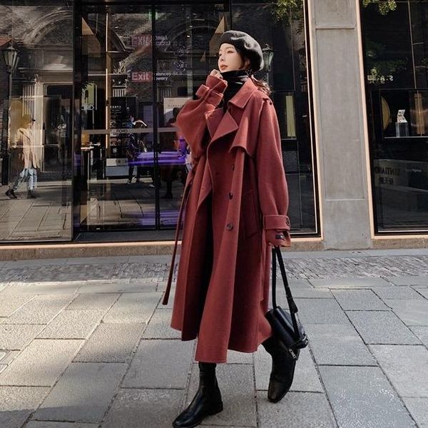 women's wool & blends length 2021 winter korean loose hepburn thickened cotton cashmere coat middle and long knee, Black
women's wool & blends length 2021 winter korean loose hepburn thickened cotton cashmere coat middle and long knee, Black