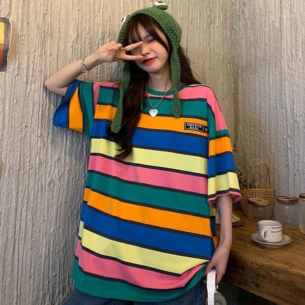 women's t-shirt summer rainbow stripes short sleeve t-shirts female oversized harajuku patchwork hip hop streetwear women y2k 2021, White
women's t-shirt summer rainbow stripes short sleeve t-shirts female oversized harajuku patchwork hip hop streetwear women y2k 2021, White