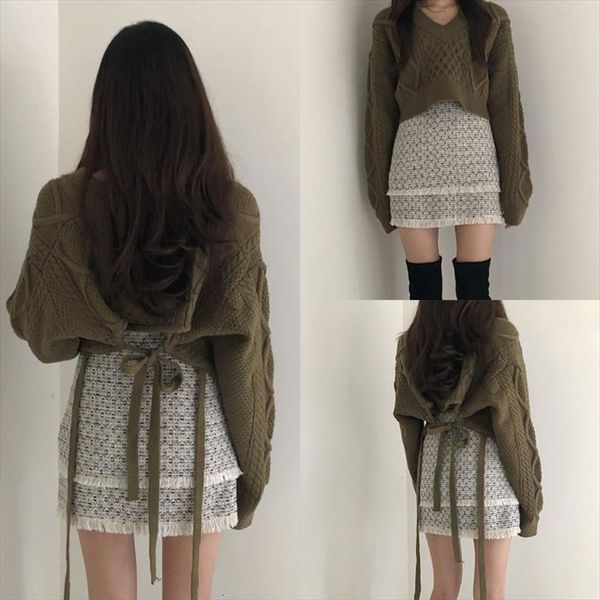 women korean style loose sweaters long sleeve back bow tie warm v neck casual winter knitting elegant knitwear, White;black
women korean style loose sweaters long sleeve back bow tie warm v neck casual winter knitting elegant knitwear, White;black