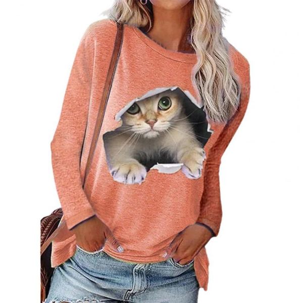 women's t-shirt stylish women shirt cat print o neck skin-friendly pullover long sleeve loose autumn blouse for daily wear, White
women's t-shirt stylish women shirt cat print o neck skin-friendly pullover long sleeve loose autumn blouse for daily wear, White