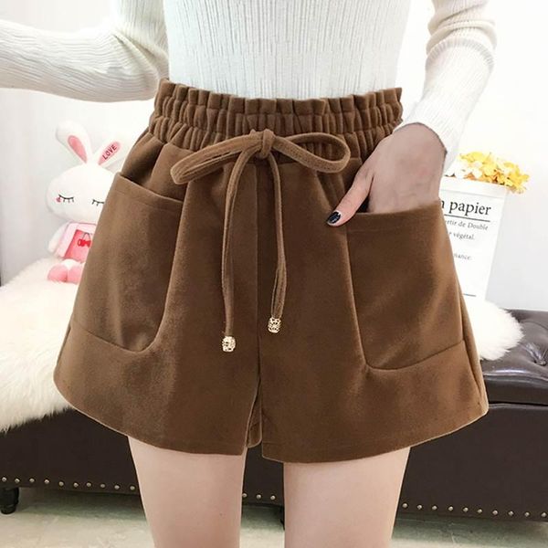 women's shorts 2021 autumn winter woolen women korean style high waist bow tie short pants with pockets wool boots feminino, White;black
women's shorts 2021 autumn winter woolen women korean style high waist bow tie short pants with pockets wool boots feminino, White;black