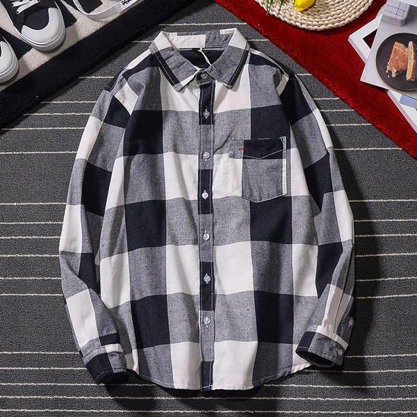 men's casual shirts 2021 fashion men korean big plaid plus size harajuku streetwear shirt male loose vintage oversized couple hip hop, White;black
men's casual shirts 2021 fashion men korean big plaid plus size harajuku streetwear shirt male loose vintage oversized couple hip hop, White;black